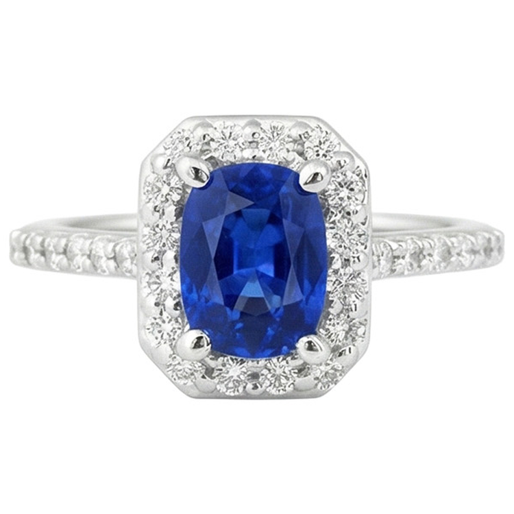 naturel cushion saphir 3.40carats bague angle de côté