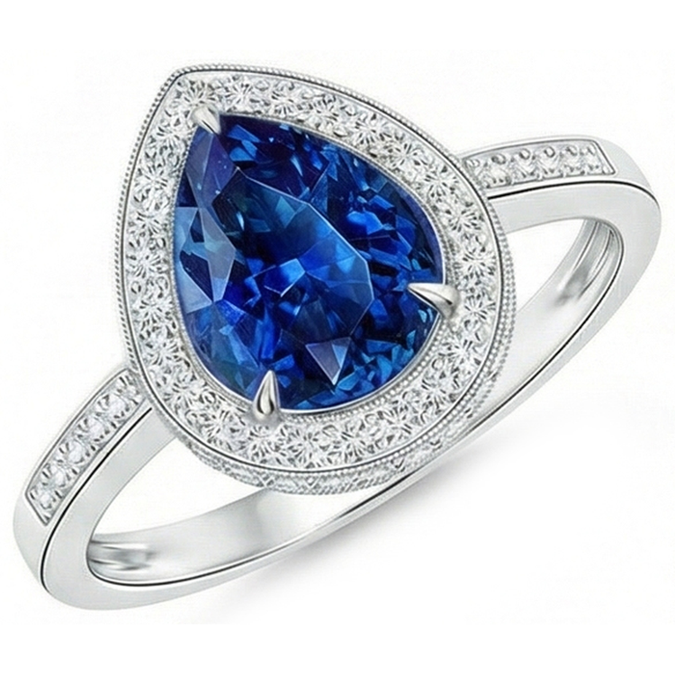 naturel pear diamant 3.00carats bague détail rapproché