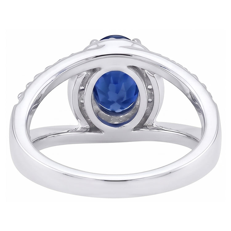 Bague en or blanc 14K avec saphir bleu de Ceylan ovale de 2.75 ct et diamants