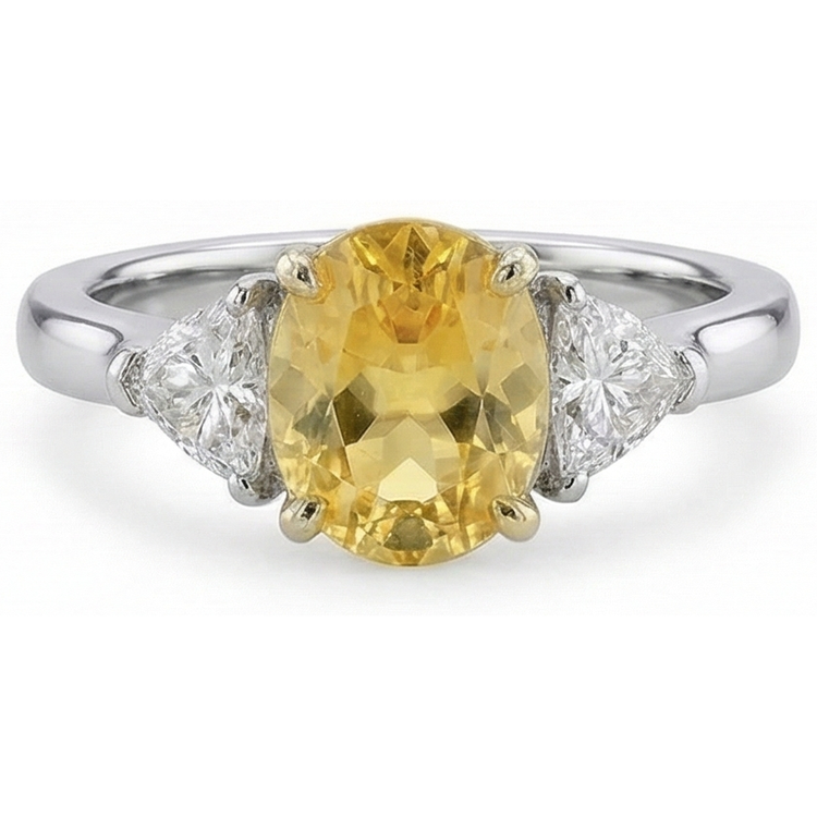 Bague en or blanc 14K avec saphir jaune ovale et mille milliards de diamants 4 ct