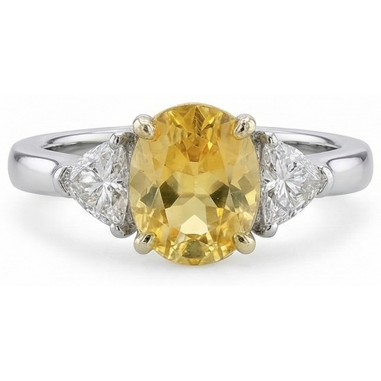 Bague en or blanc 14K avec saphir jaune ovale et mille milliards de diamants 4 ct