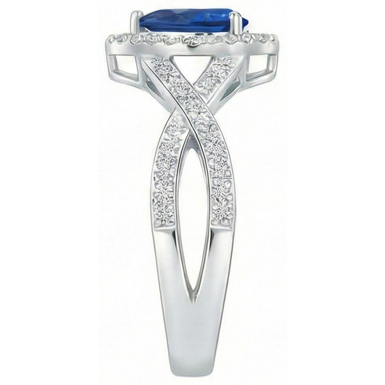 Bague en or blanc 14K poire et saphir bleu du Sri Lanka Coupe Ronde 4.90 ct