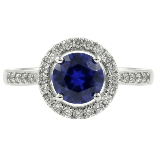Bague en or blanc 14k avec saphir du Sri Lanka Coupe Ronde et diamants 2.5 carats