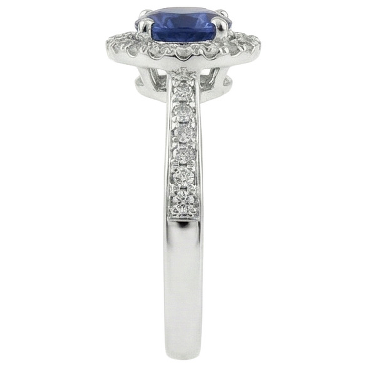 Bague en or blanc 14k avec saphir du Sri Lanka Coupe Ronde et diamants 2.5 carats