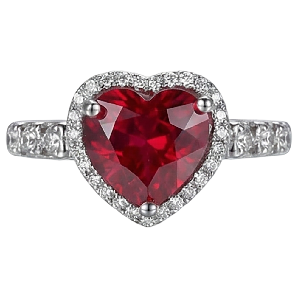 Bague en or blanc 4.5 carats rubis taille coeur rouge et diamants