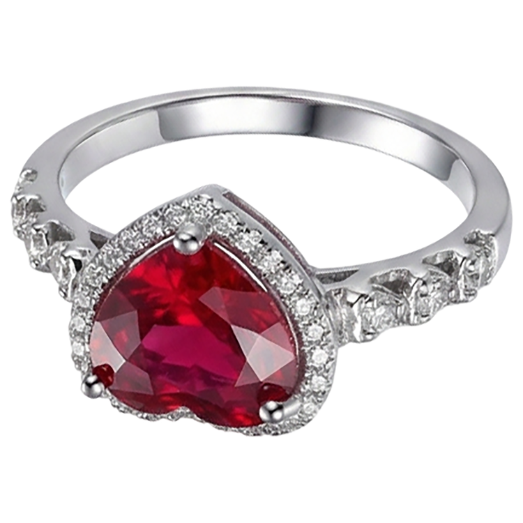Bague en or blanc 4.5 carats rubis taille coeur rouge et diamants