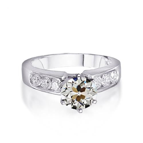 Bague en or blanc avec Naturel diamants ronds taille vieille mine sertie de canaux 2.50 carats