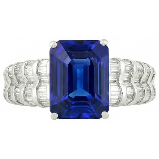 naturel baguette diamant 7.51carats bague angle de côté