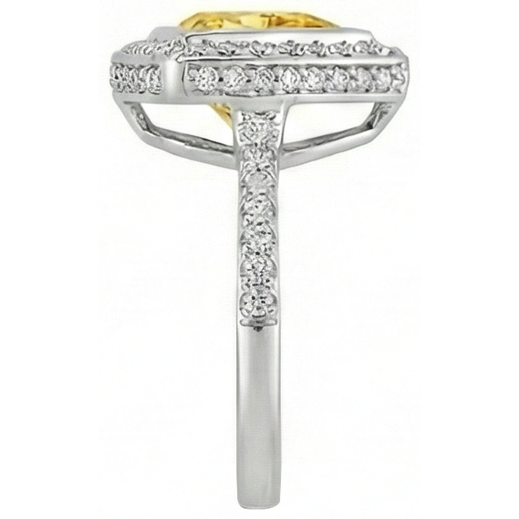 Bague en or blanc avec saphir jaune et diamants ronds taille trillion 3 carats