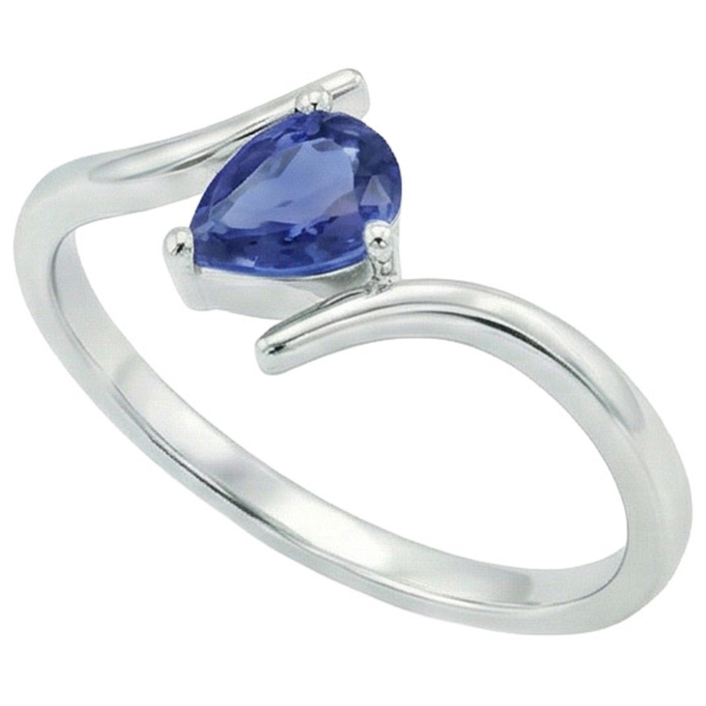 naturel pear saphir 2carats bague vue de face
