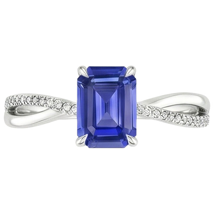 Bague en or bleu saphir et diamant avec accents tige torsadée 4 carats