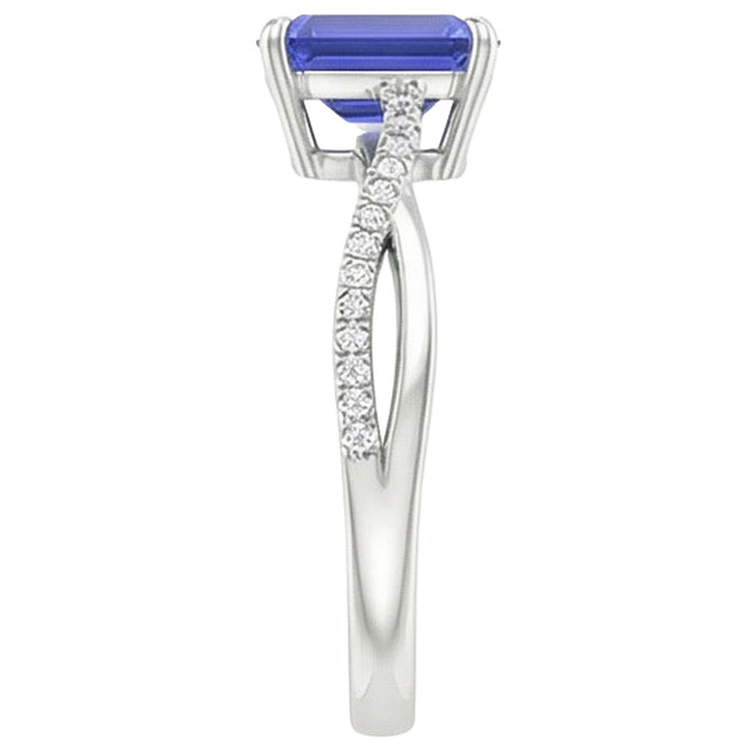 Bague en or bleu saphir et diamant avec accents tige torsadée 4 carats
