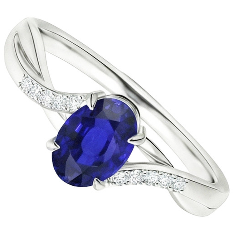 Bague en or diamant pour femme avec centre de saphir de Ceylan ovale 4.75 carats