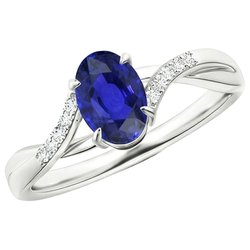 Bague en or diamant pour femme avec centre de saphir de Ceylan ovale 4.75 carats