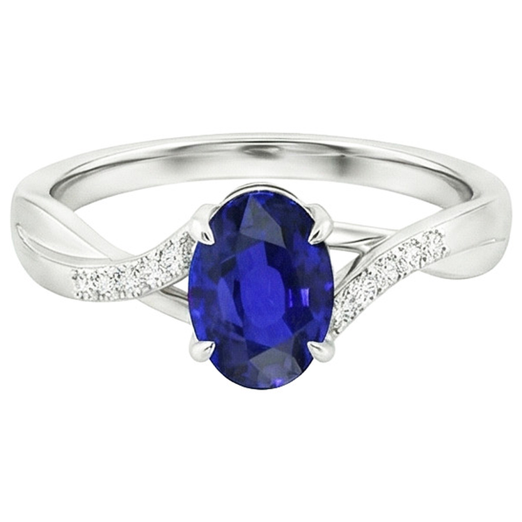 Bague en or diamant pour femme avec centre de saphir de Ceylan ovale 4.75 carats