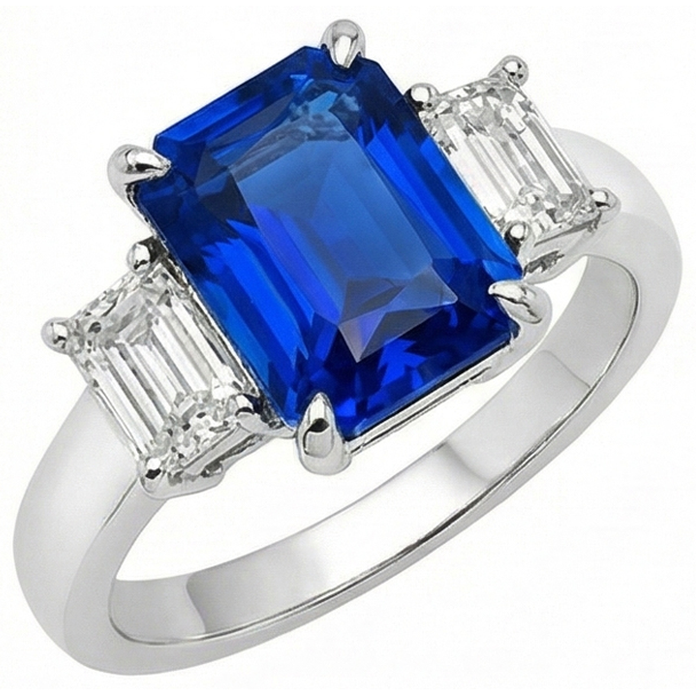 Bague en or diamant pour femme taille émeraude 5 carats bijoux en saphir naturel