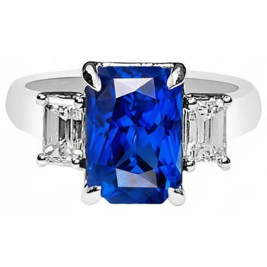 Bague en or diamant pour femme taille émeraude 5 carats bijoux en saphir naturel