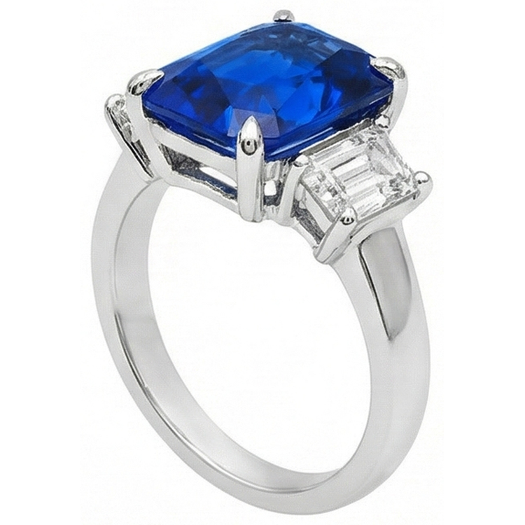 Bague en or diamant pour femme taille émeraude 5 carats bijoux en saphir naturel