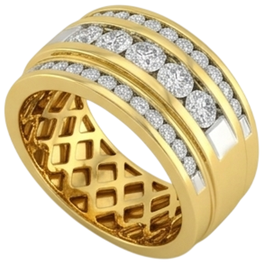 Bague en or jaune 14 carats 2 carats pour homme avec diamants neufs