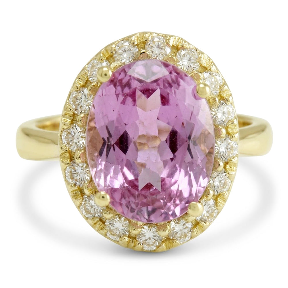Bague en or jaune 14K ovale rose Kunzite pierres précieuses bijoux 16 carats