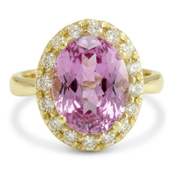 Bague en or jaune 14K ovale rose Kunzite pierres précieuses bijoux 16 carats