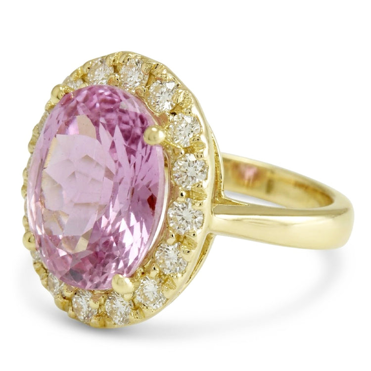 Bague en or jaune 14K ovale rose Kunzite pierres précieuses bijoux 16 carats