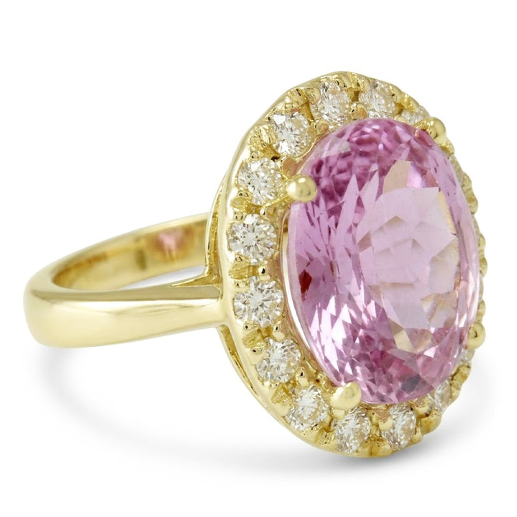 Bague en or jaune 14K ovale rose Kunzite pierres précieuses bijoux 16 carats
