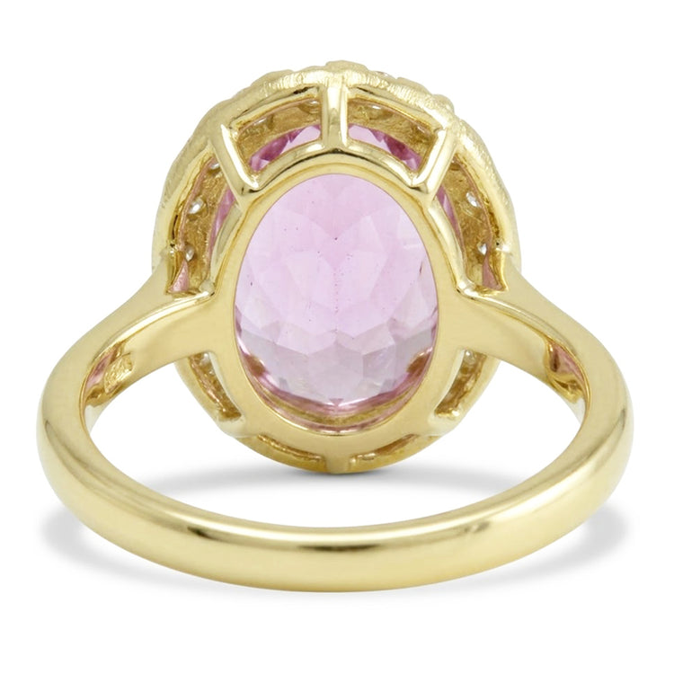 Bague en or jaune 14K ovale rose Kunzite pierres précieuses bijoux 16 carats