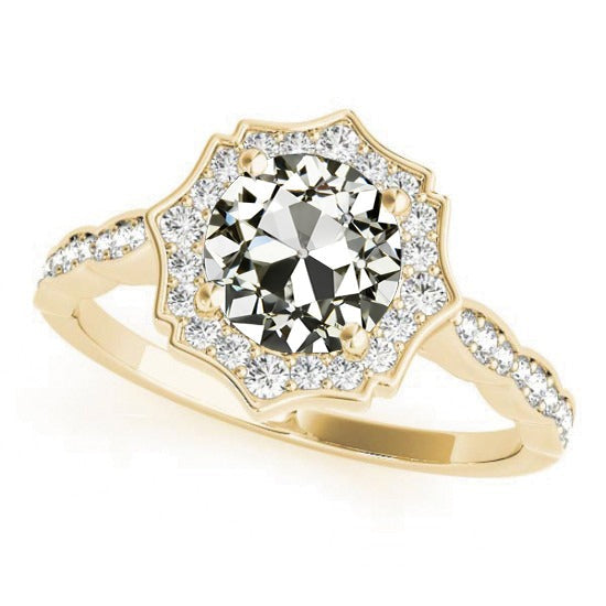 Bague en or jaune Halo ronde avec Réel diamants taille ancienne 4.50 carats sertie pavé