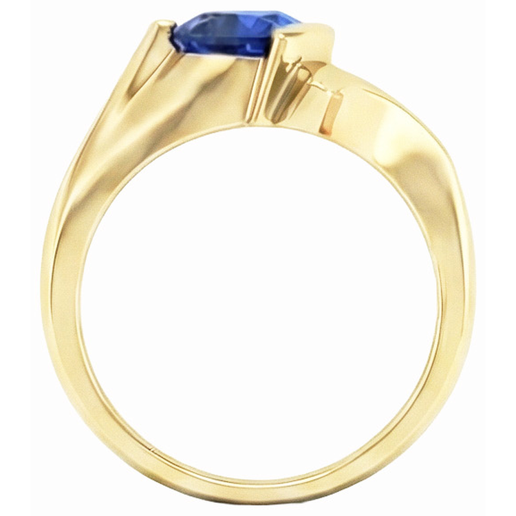 Bague en or jaune avec pierres précieuses en forme de trillion saphir de Ceylan 1 carat