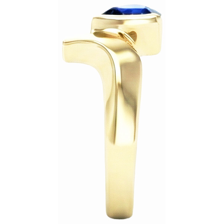Bague en or jaune avec pierres précieuses en forme de trillion saphir de Ceylan 1 carat