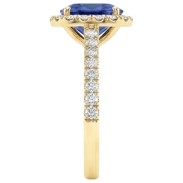 Bague en or jaune ovale saphir halo de diamants 11.25 carats 14K