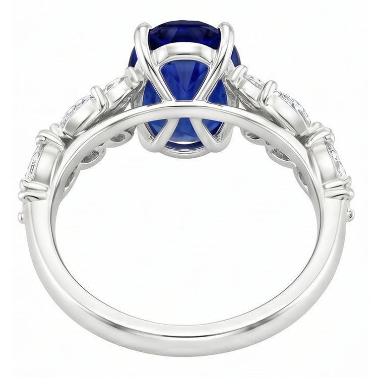 Bague en or pour femme Saphir de Ceylan ovale avec diamants marquise 4 carats