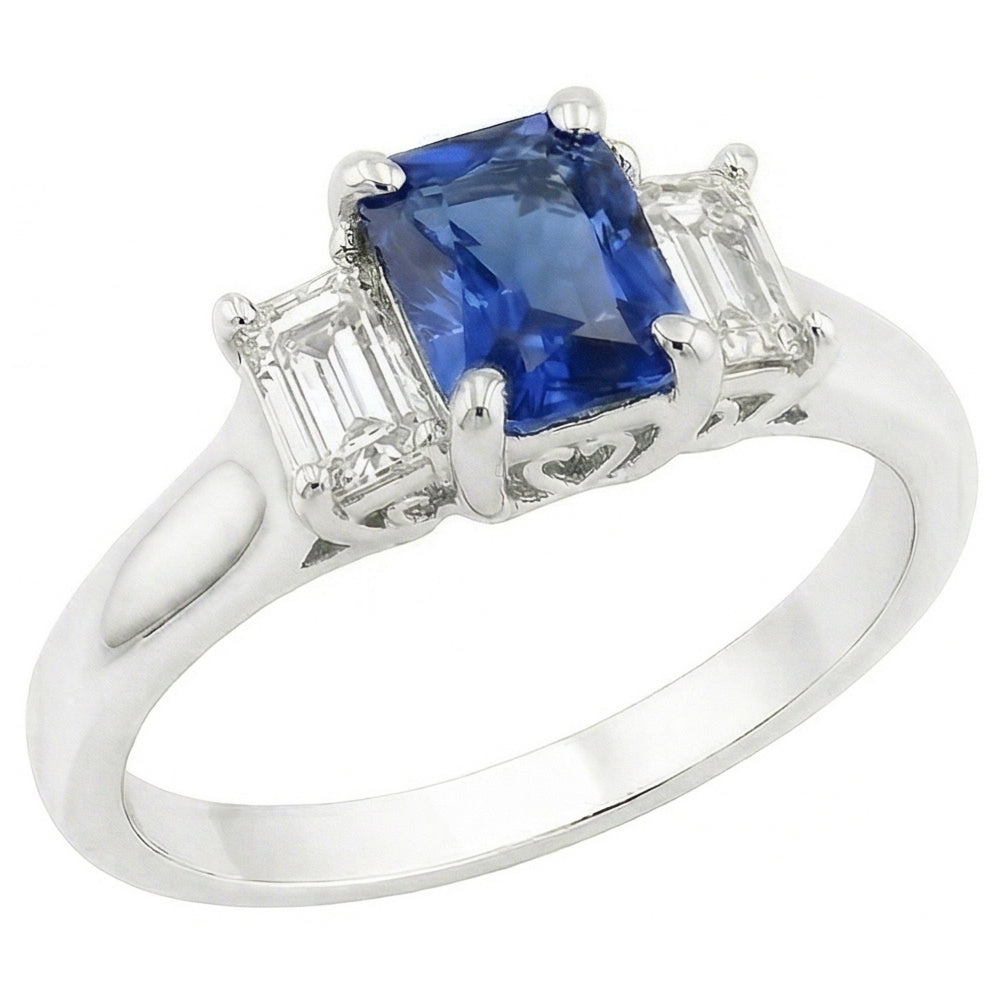 naturel radiant saphir 1.25carats bague vue de face