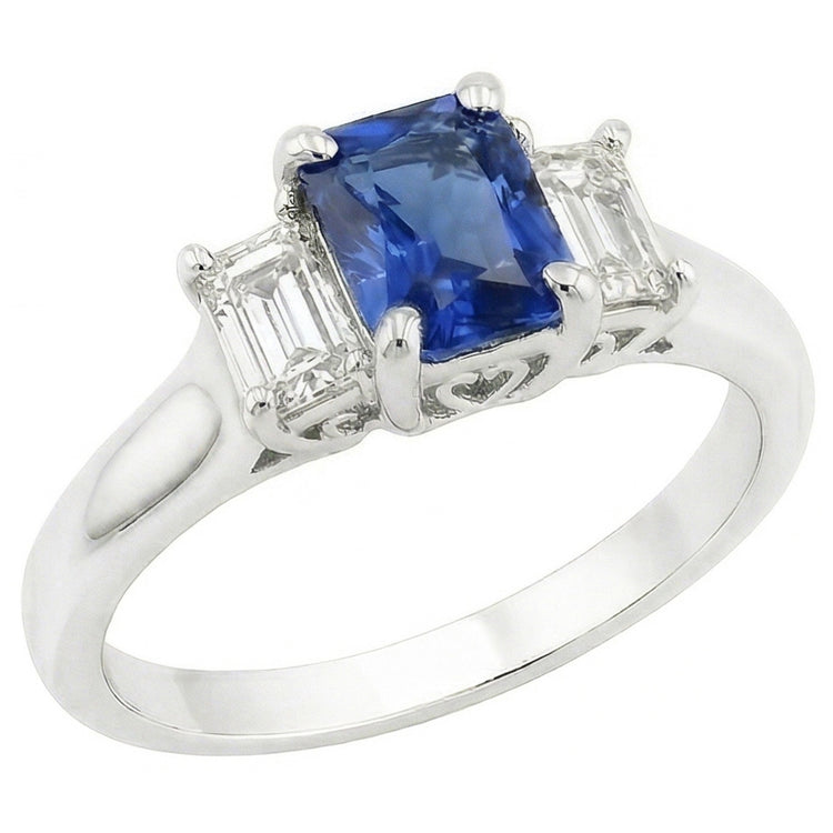 naturel radiant saphir 1.25carats bague vue de face