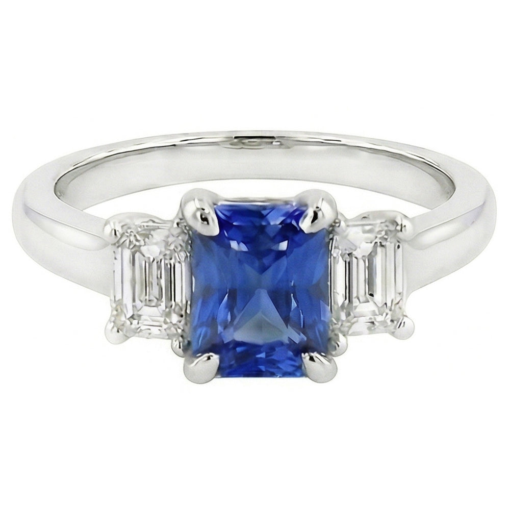 naturel radiant saphir 1.25carats bague angle de côté