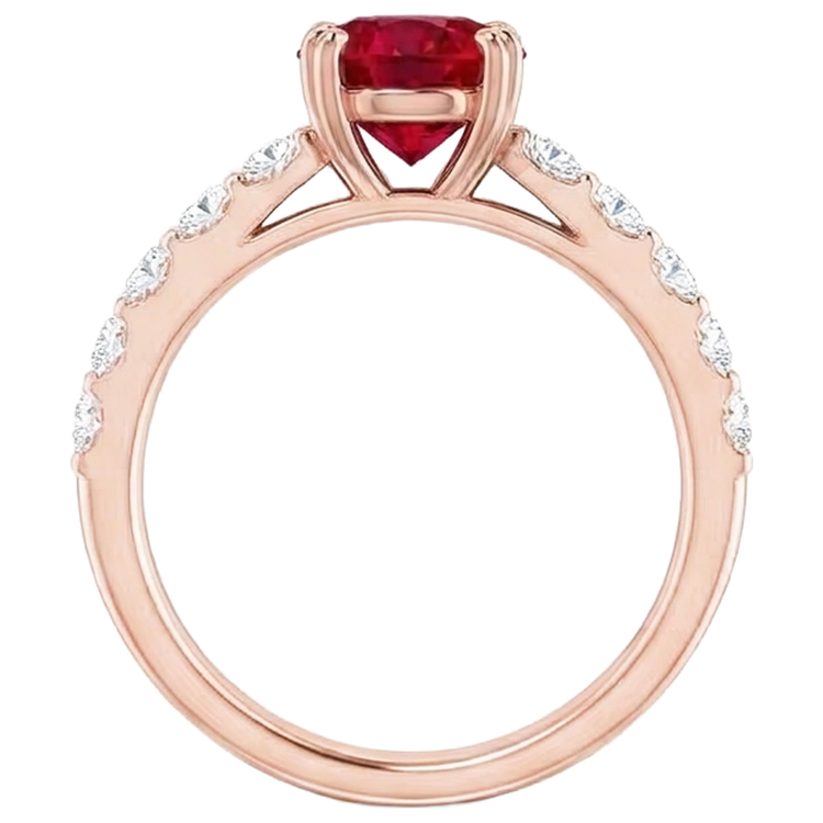 Bague en or rose 14 carats 2.50 carats à quatre griffes avec diamants ronds et rubis