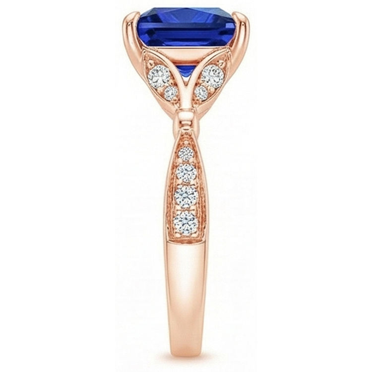 Bague en or rose avec accents taille princesse saphir bleu 5.50 carats