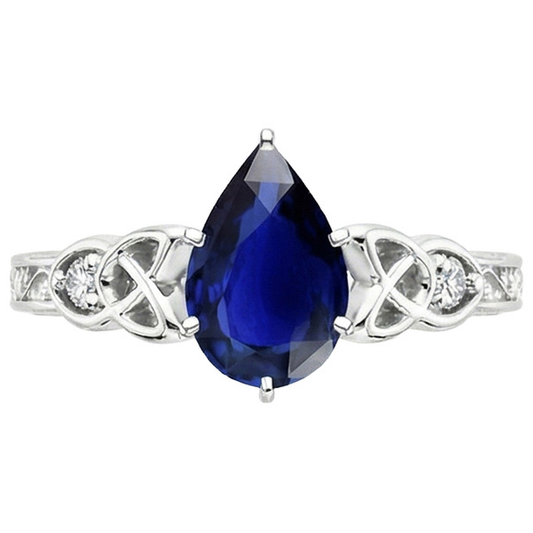 Bague en or style vintage tige filigrane poire saphir bleu 5.25 carats
