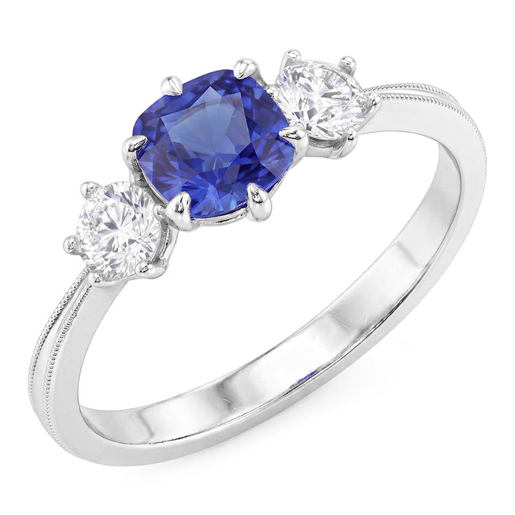 Bague en or trois pierres taille coussin saphir 2 carats bijoux dames