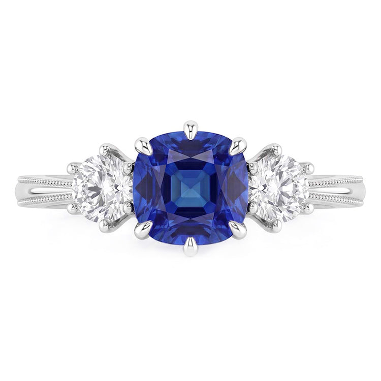 Bague en or trois pierres taille coussin saphir 2 carats bijoux dames