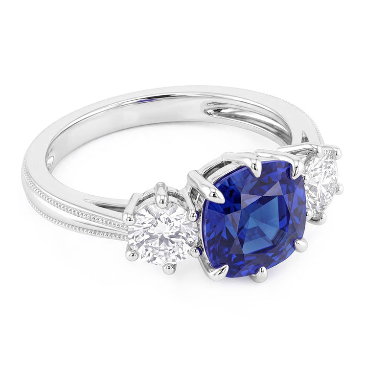 Bague en or trois pierres taille coussin saphir 2 carats bijoux dames