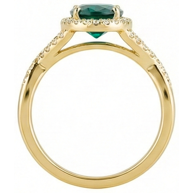 Bague en pierre d'émeraude verte de 8 carats avec des bijoux en diamant en or jaune 14K