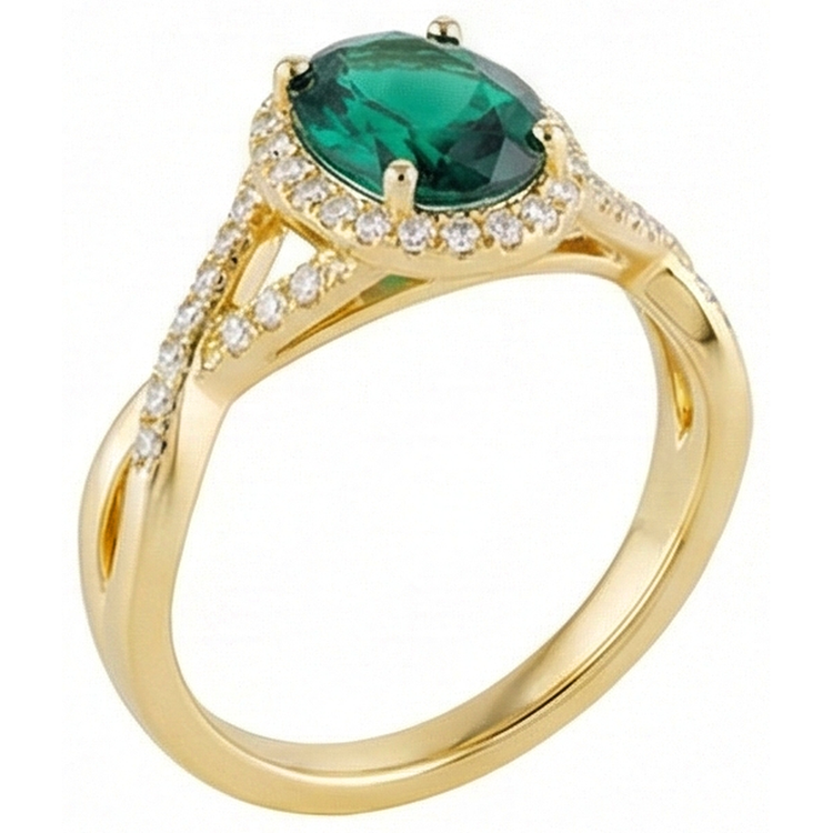 Bague en pierre d'émeraude verte de 8 carats avec des bijoux en diamant en or jaune 14K