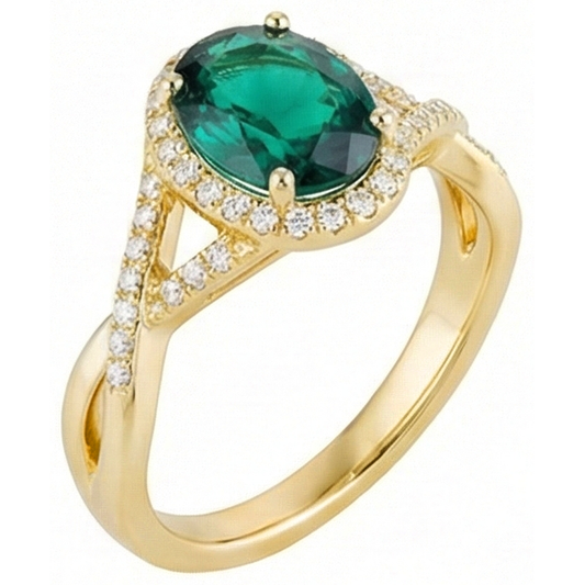 Bague en pierre d'émeraude verte de 8 carats avec des bijoux en diamant en or jaune 14K