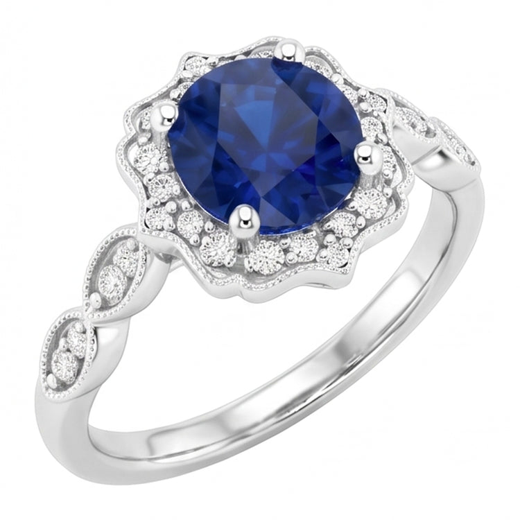 Bague en pierre gemme saphir Sri Lanka Coupe Ronde de 1.4 ct