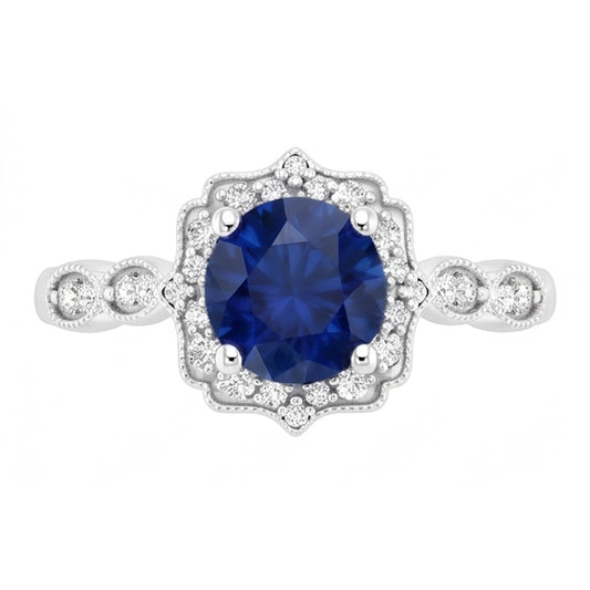 Bague en pierre gemme saphir Sri Lanka Coupe Ronde de 1.4 ct