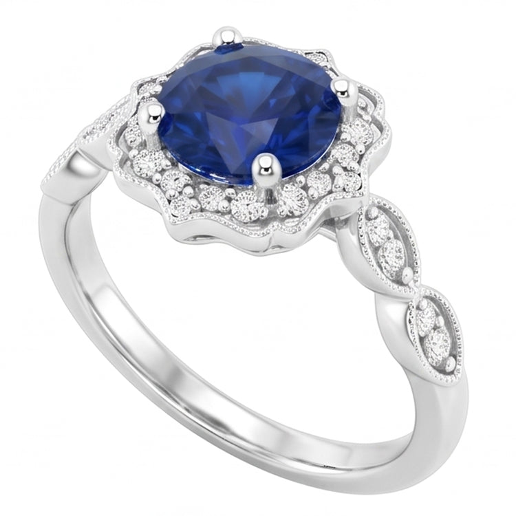 Bague en pierre gemme saphir Sri Lanka Coupe Ronde de 1.4 ct