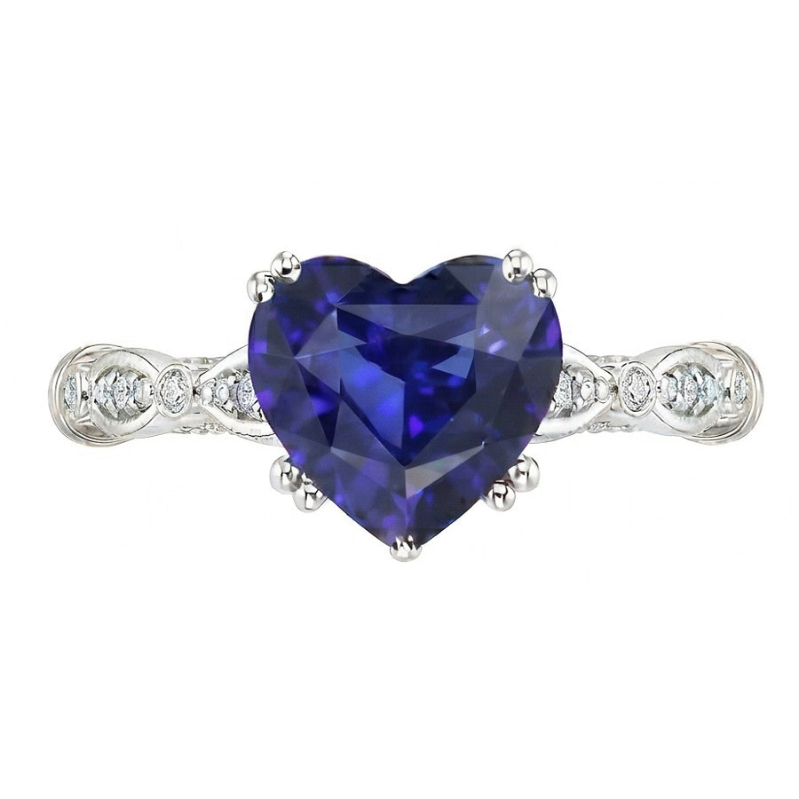 Bague en pierre précieuse coeur saphir bleu 2.50 carats bijoux de style antique