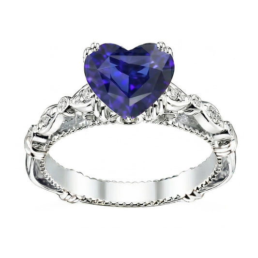 Bague en pierre précieuse coeur saphir bleu 2.50 carats bijoux de style antique